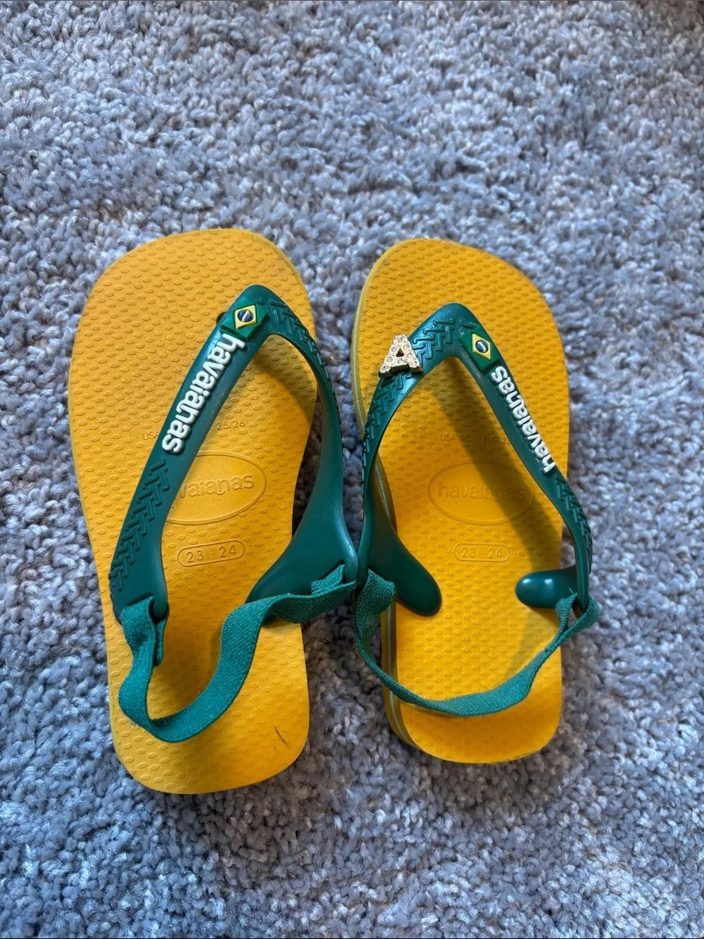 Havaianas Unisex-Child Brazil Logo Flip Flop Sandal with letter A rhinestone